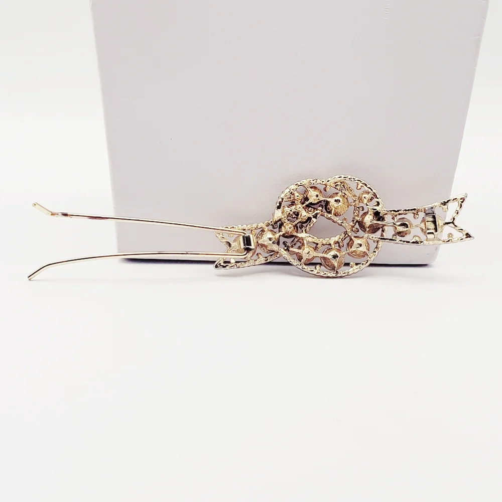 Beautiful Hair Clip Wedding Accessory Fancy Elegant Rhinestones Gold Tone
